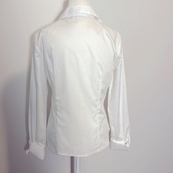 Calvin Klein White Long Sleeve Tailored Button Down Shirt Leopard Trim Size XS - Picture 6 of 9